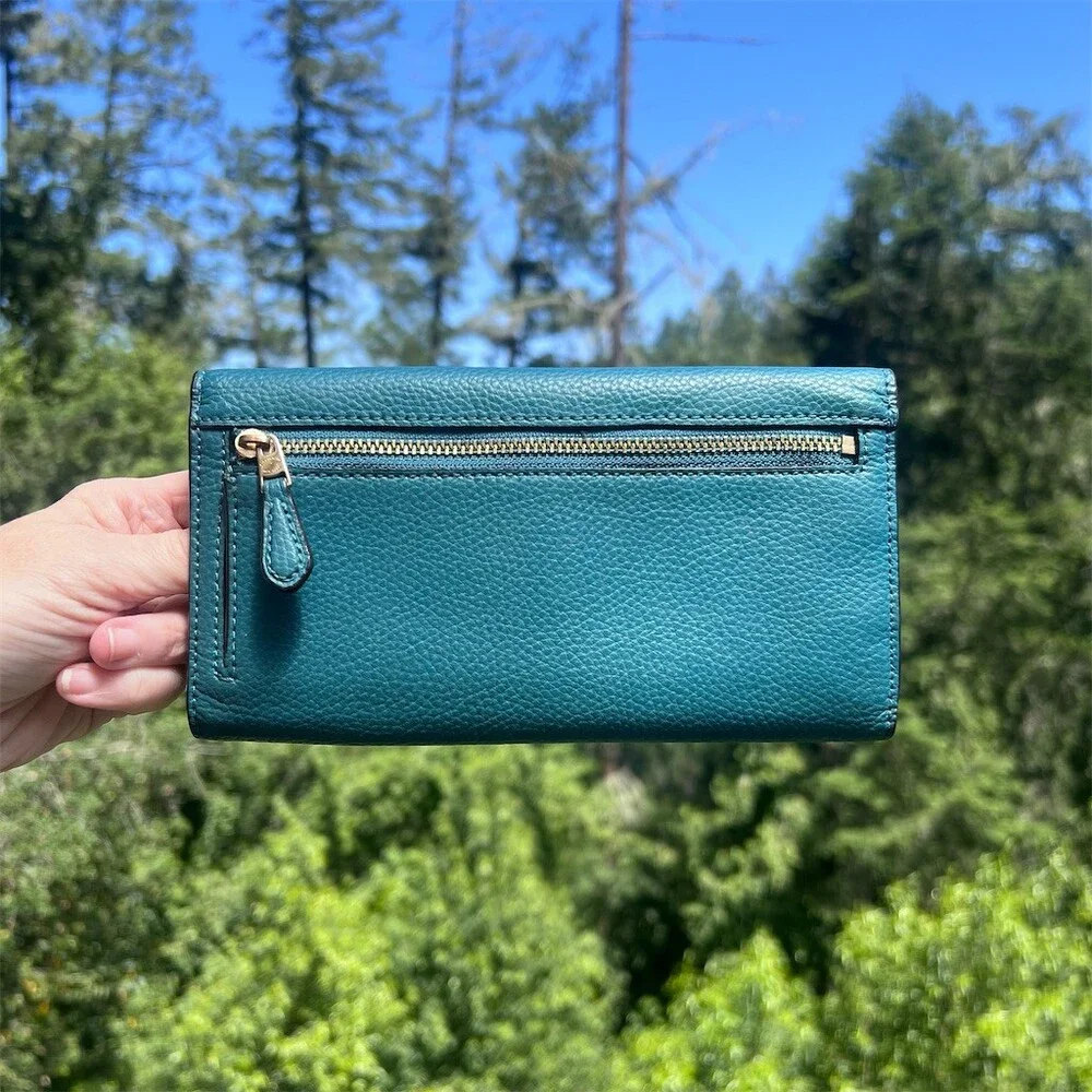 VINTAGE COACH Teal Blue Pebble Leather Trifold Wallet w Gold Hardware AUTHENTIC - Picture 2 of 11